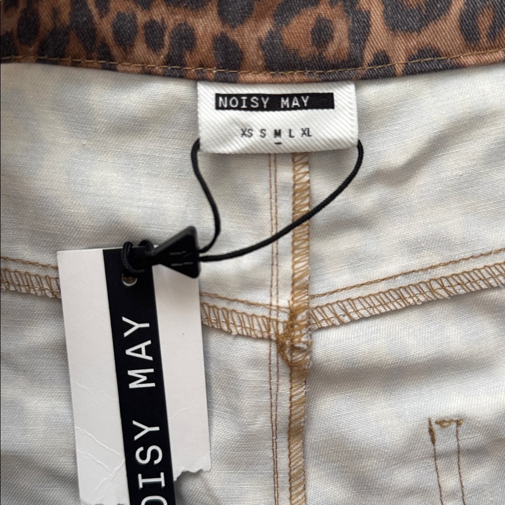 Noisy May Leopard Print Pants High Rise Straight Leg Brown Animal Print Trousers - Picture 3 of 6
